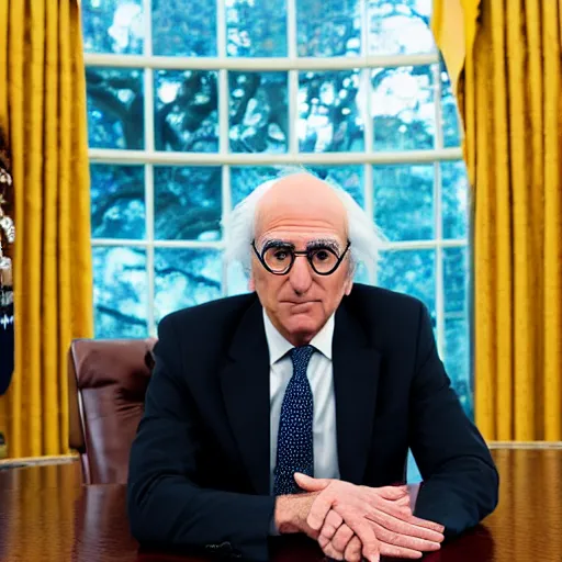 Prompt: closeup portrait of president Larry David in the oval office, studio lighting, 8k