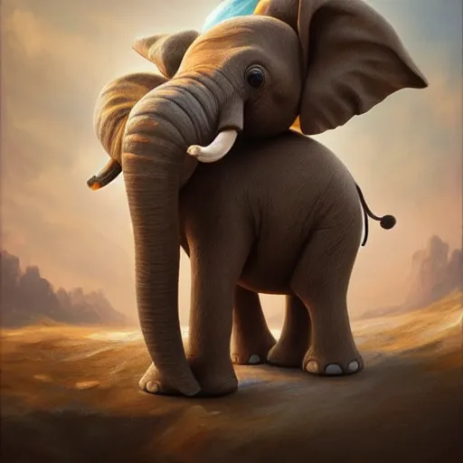 Prompt: A adorable whimsical elephant wearing adventurer's clothing, expressive pose, highly detailed, digital painting, artstation, concept art, smooth, sharp focus, studio light, by Justin Gerard,