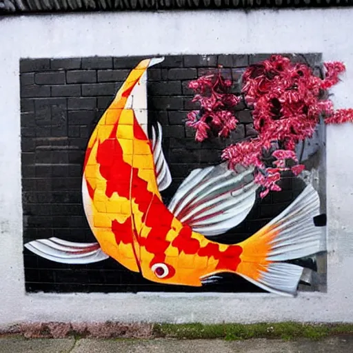 Image similar to a beautiful koi fish in the style of street art