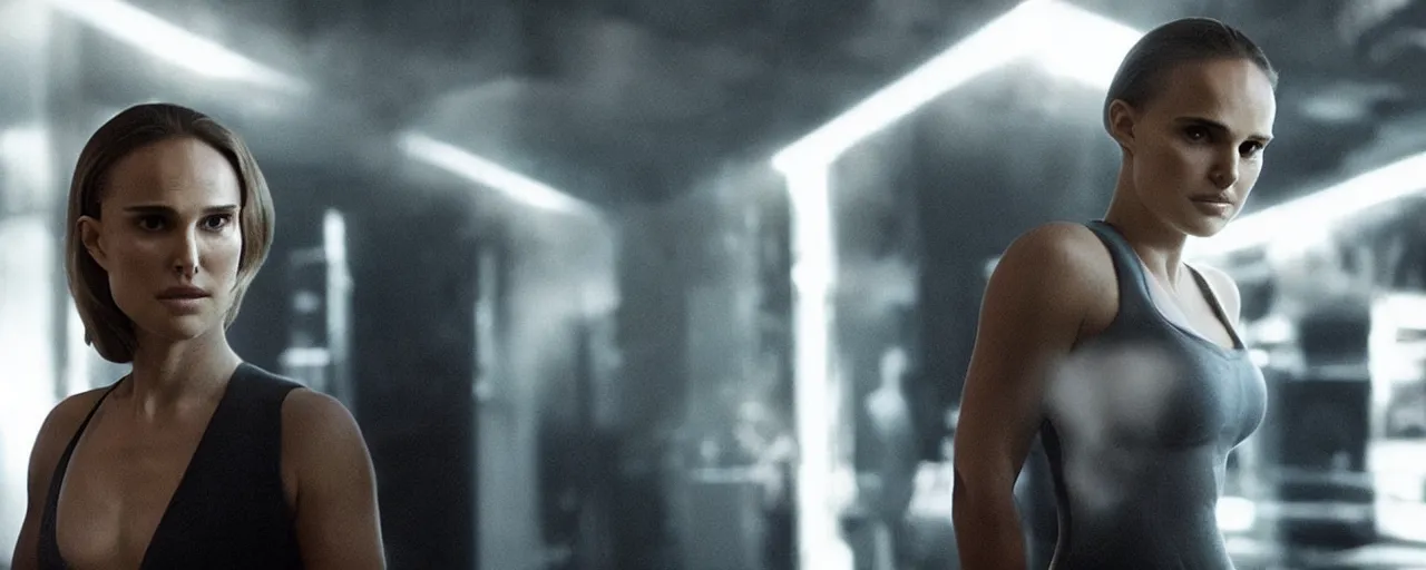 Image similar to “ natalie portman starring as the incredible hulk, film still, studio lighting, wide shot of new york city ”