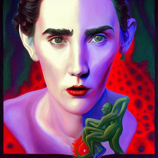 Prompt: Fractal portrait of Jennifer Connelly, pop surrealism, Houdini arithmetic generative art, very coherent, painted by Edward Hopper, Wayne Barlowe, painted by James Gilleard, airbrush, art by JamesJean