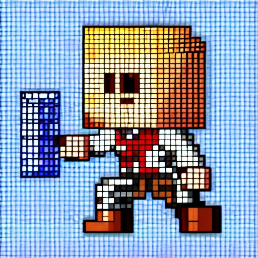 Image similar to pixelated dungeon adventure hero on clear background inspired by ragnarok online, 1 2 8 bit, 1 0 0 0 x 1 0 0 0 pixel art, 4 k, super detailed, nintendo game, pixelart, high quality, no blur, sharp geometrical squares, concept pixelart