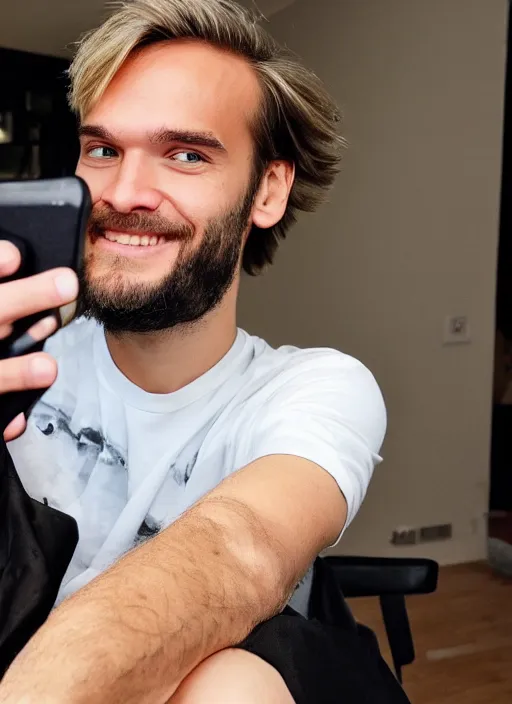 Prompt: selfie still of PewDiePie