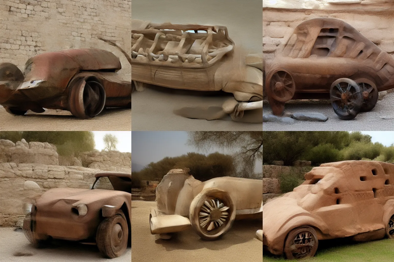 Prompt: a car made by ancient greeks using ancient technology