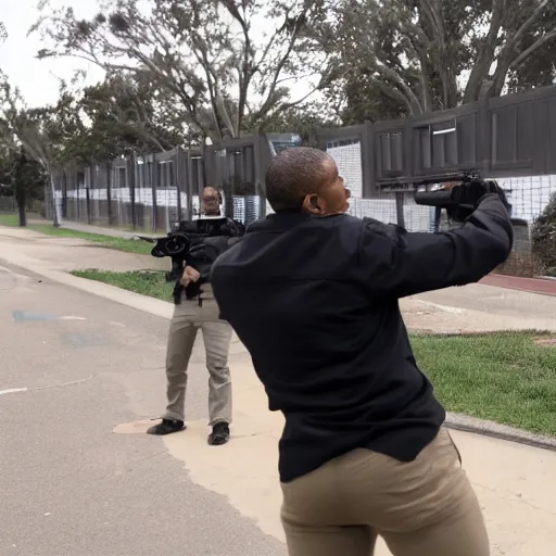 Image similar to angry barack obama shooting and terrorizing people in the hood, 8k resolution, full HD, cinematic lighting, award winning, anatomically correct