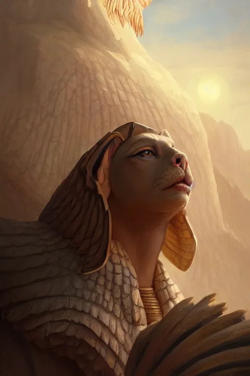 Image similar to legendary sphinx, highly detailed, d & d, fantasy, highly detailed, digital painting, trending on artstation, concept art, sharp focus, illustration, global illumination, ray tracing, realistic shaded, art by artgerm and greg rutkowski and fuji choko and viktoria gavrilenko and hoang lap, sunny