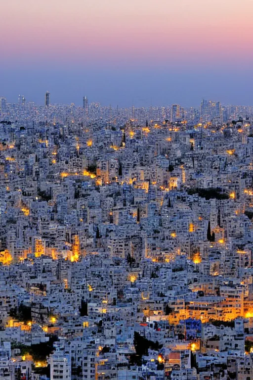 Image similar to landscape of tel aviv, israel mystery at dusk. by moebius