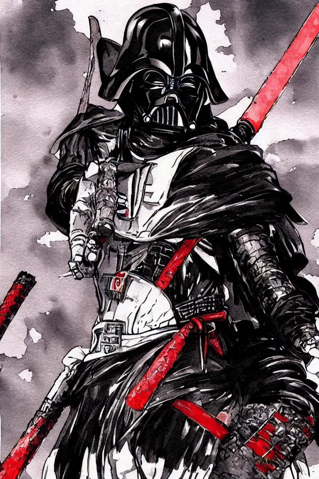 Image similar to Samurai Darth Vader, Full Figure, Yasushi Nirasawa Cartoon Anime Style