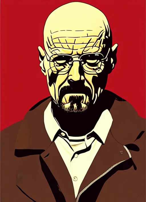 Image similar to highly detailed poster artwork by Michael Whelan and Tomer Hanuka, of Walter White, from scene from Breaking Bad, clean