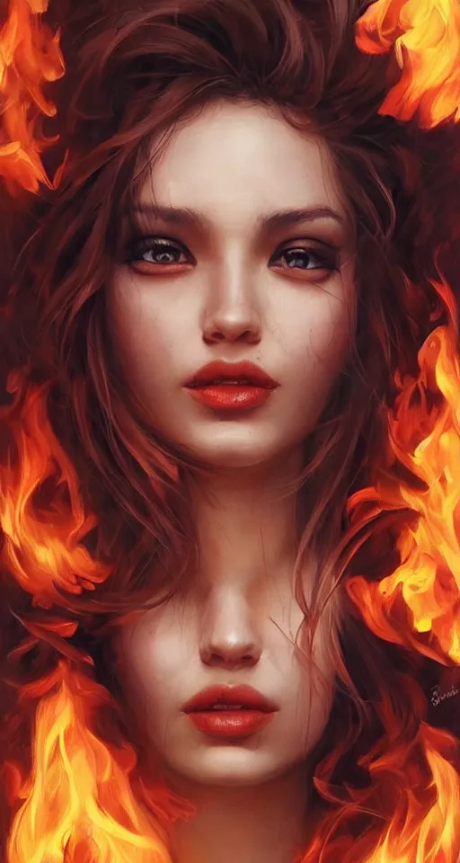 Image similar to a portrait of a beautiful woman with smoke and fire coming out of her eyes, artwork by Stanley Artgerm Lau, a masterpiece