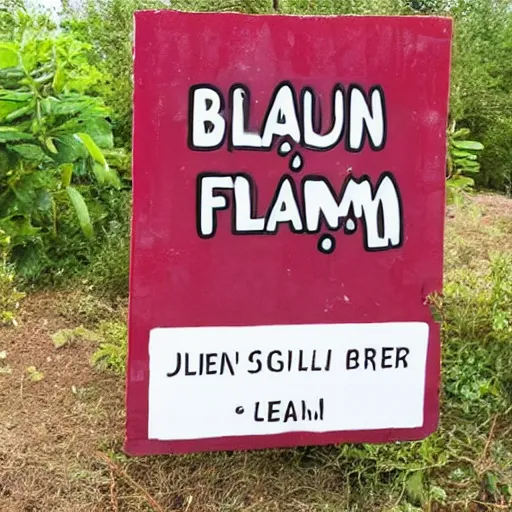 Prompt: a sign for a jellybean farm