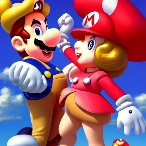 Prompt: mario marry princess peach, by huang guangjian and gil elvgren and sachin teng