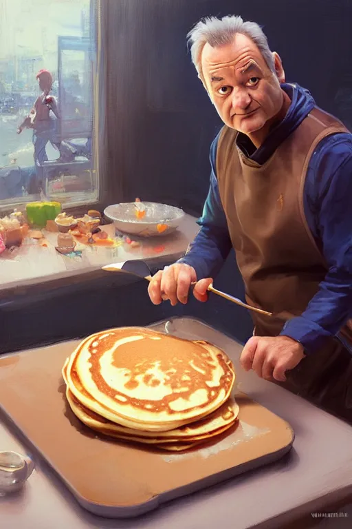 Prompt: bill murray making pancakes animation pixar style, by magali villeneuve, artgerm, jeremy lipkin and michael garmash, rob rey and kentaro miura style, golden ratio, trending on art station