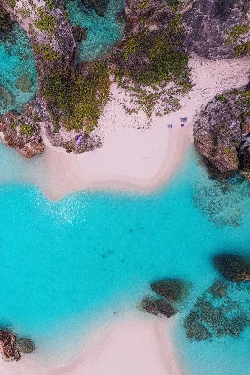 Image similar to Drone Photo of a Beach, turquoise water, calm, volumetric lighting, summer, Cinematic, award winning, photo print.