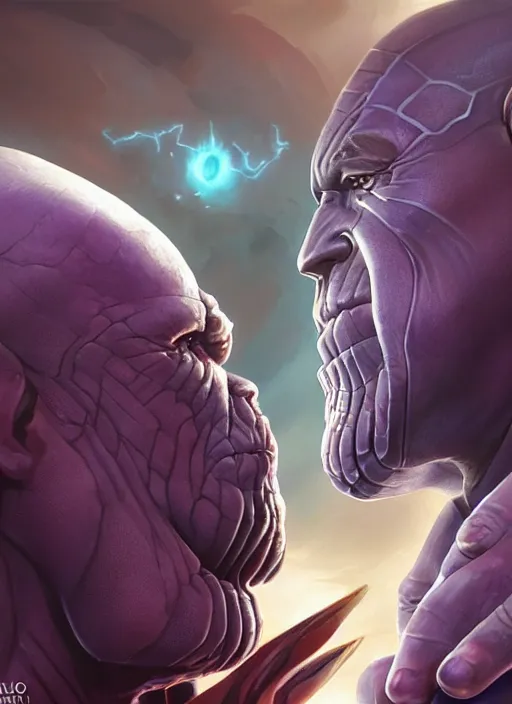 Image similar to thanos kissing dean norris, elegant, digital painting, concept art, smooth, sharp focus, illustration, from starcraft by ruan jia and mandy jurgens and artgerm and william - adolphe bouguerea