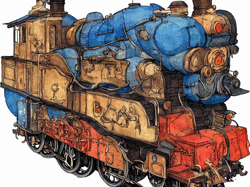 Prompt: cross - section close - up sideview of a steam anime train, autumn light, colorful, nausicaa of the valley of the wind, beautiful, by studio ghibli, digital art, concept art, manga, cute and adorable, illustration