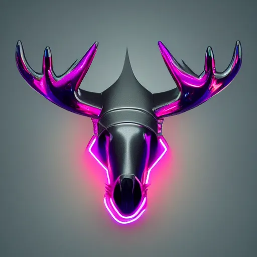 Prompt: chrome moose, glossy, metallic, neon, symmetrical, tribal patterns, realistic, unreal engine, octane, redshift, artstation, behance