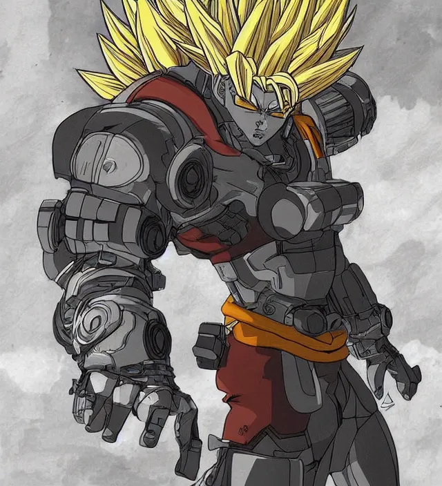 Prompt: a character portrait of a cyborg super saiyan in the style of moebius in the style of yoji shinkawa trending on artstation deviantart pinterest detailed realistic hd 8 k high resolution