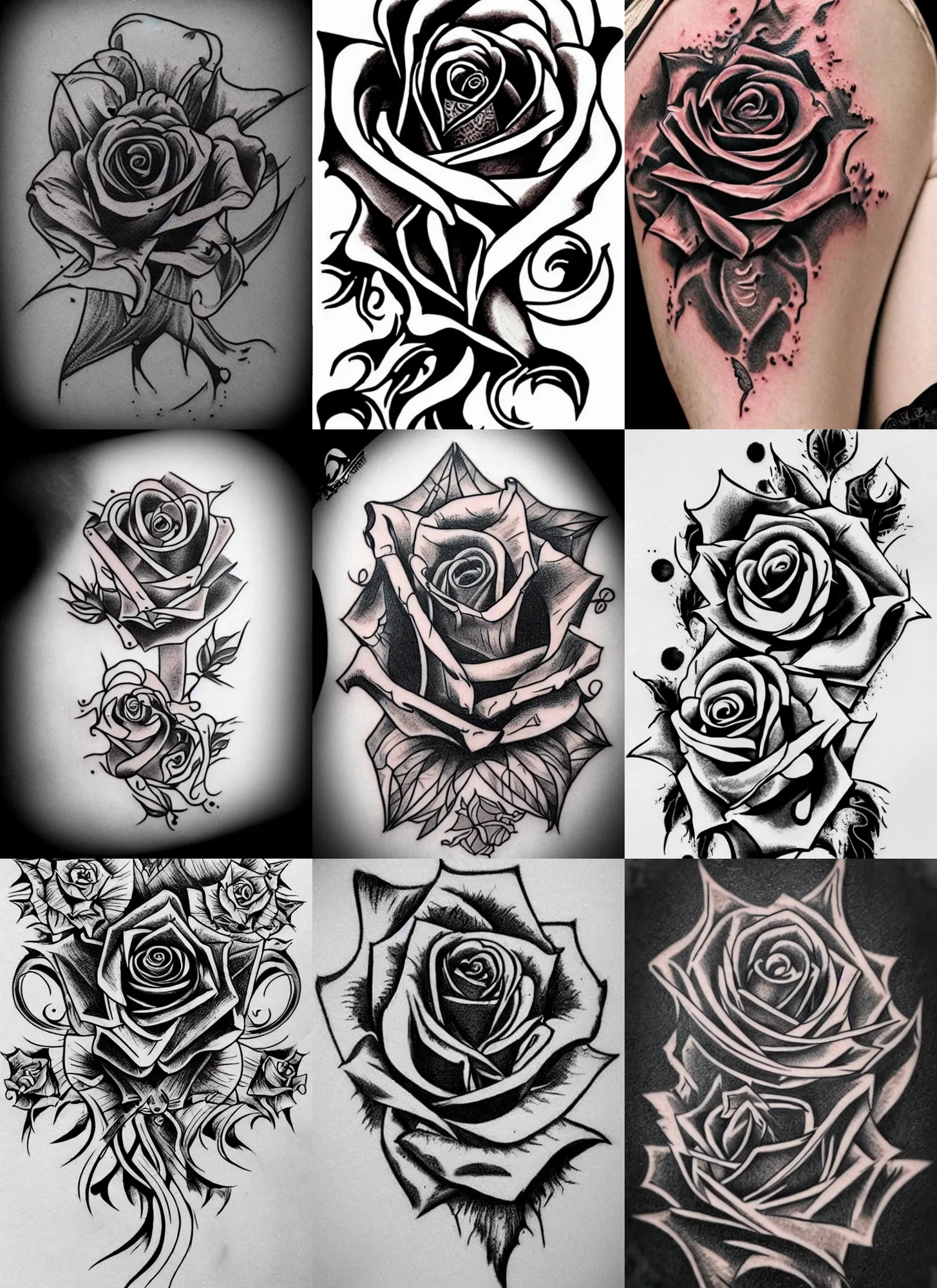 Prompt: Tattoo Design demonic, evil rose Stencil