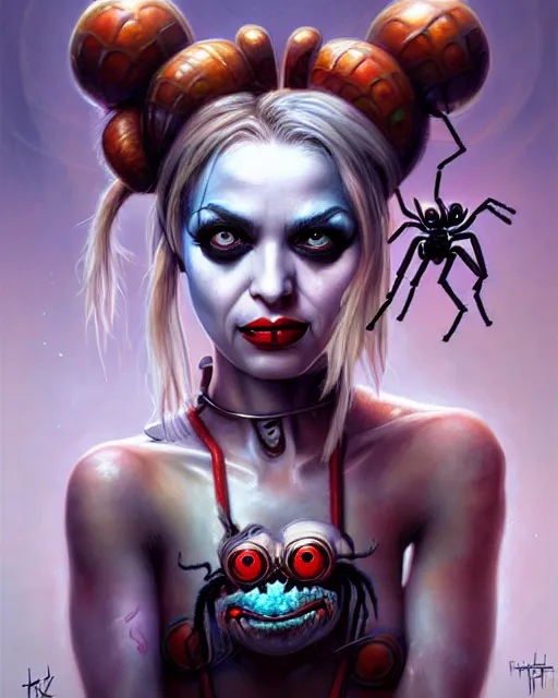 Image similar to biopunk cute spider portrait of harley quinn, disney style, by tomasz alen kopera and peter mohrbacher