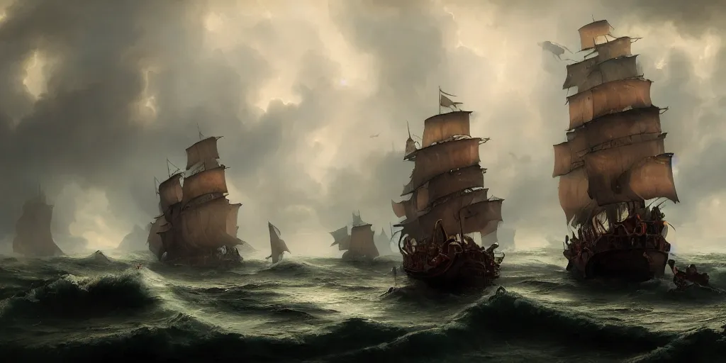 Image similar to a pirate ship from 1 7 0 0 s in the middle of a storm, extremely detailed digital painting, in the style of fenghua zhong and ruan jia and jeremy lipking and peter mohrbacher, mystical colors, rim light, beautiful lighting, 8 k, stunning scene, raytracing, octane, trending on artstation