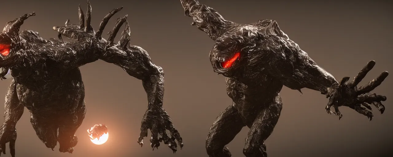 Image similar to cinematography picture with monster with bat wings, cyclope eye, big claws, several arms, hiding in the dark, 8k, unreal engine 5, hyperrealistic quality, ps5