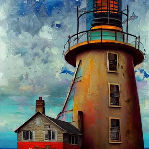 Prompt: beautiful lonely lighthouse, hyper realistic, colorful patterns, subtle shadows, art by tim okamura and oksana dobrovolska