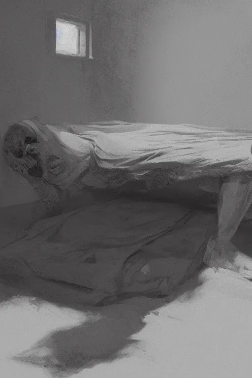 Image similar to The demon under the bed, horror, illustrated by Greg Rutkowski and Caspar David Friedrich., Trending on artstation, artstationHD, artstationHQ, 4k, 8k