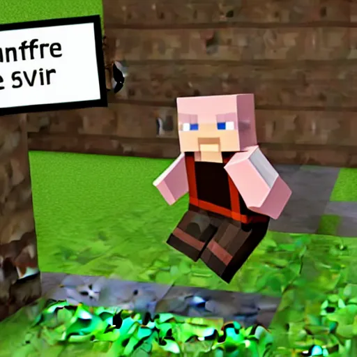 Prompt: minecraft steve running away from a creeper screaming