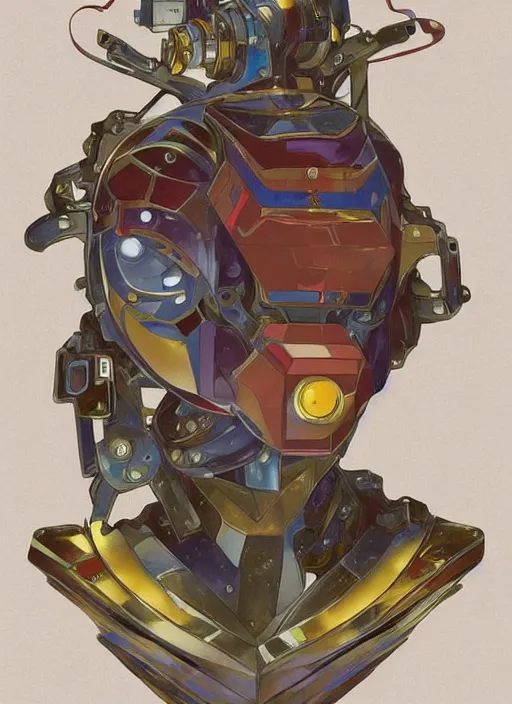 Image similar to colourful upper half portrait of army mecha robot - art by tenmyouya hisashi, hsiao - ron cheng & alphonse mucha, highly detailed, digital painting, illustration, smooth, sharp focus, intricate, symmetry, pinterest, behance, artstation
