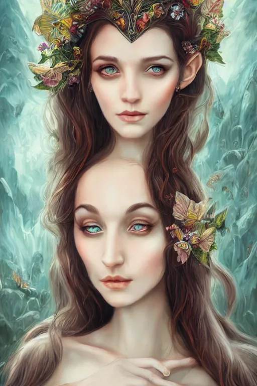 Image similar to portrait of beautiful elvish goddess , 8k, highly detailed, sharp, realistic, in style of Anna Dittmann