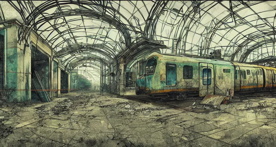 Prompt: (((a post-apocalyptic train station))) by Tokyo Genso!!!!!!!!!!!!!!!!!!!!!!!!!