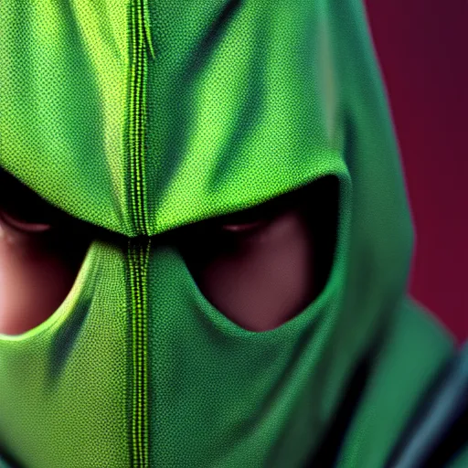 Image similar to portrait of a chad programmer with green hood by greg rutkowski, 4 k, close up