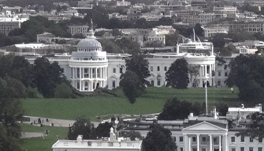 Prompt: gandalf attacks the white house, cnn news footage taken from above.