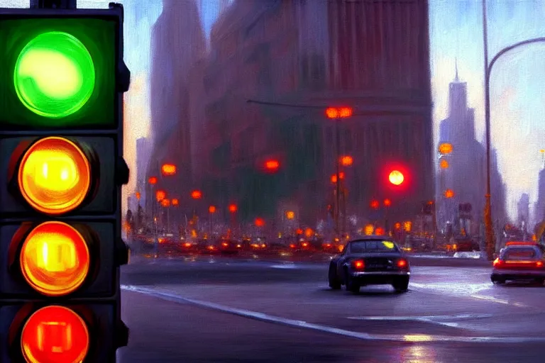 Image similar to ( ( a beautiful 8 k photorealistic masterpiece oil painting ) ( of ( traffic lights guiding people's behaviour ) ) ( hyperrealism ) ( 1 6 k ) ( trending on artstation )