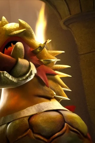 Image similar to very very intricate photorealistic photo of bowser in an episode of game of thrones, photo is in focus with detailed atmospheric lighting, award - winning details