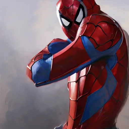 Image similar to greg manchess portrait painting of partially armored iron spiderman as overwatch character, medium shot, asymmetrical, profile picture, organic painting, sunny day, matte painting, bold shapes, hard edges, street art, trending on artstation, by huang guangjian, gil elvgren, ruan jia, greg rutkowski, gaston bussiere