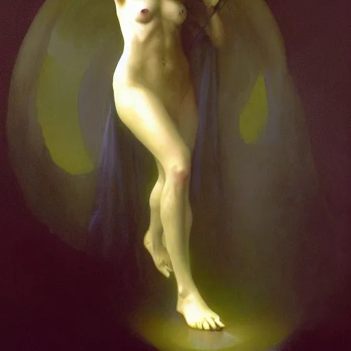 Prompt: awe-inspiring award-winning concept art painting of attractive figure in black shrouds called the ghost of the moonbow queen, rainbow, by Michael Whelan, William Adolphe Bouguereau, John Williams Waterhouse, and Donato Giancola, cyberpunk, extremely moody lighting, glowing light and shadow, atmospheric, shadowy, cinematic, 8K