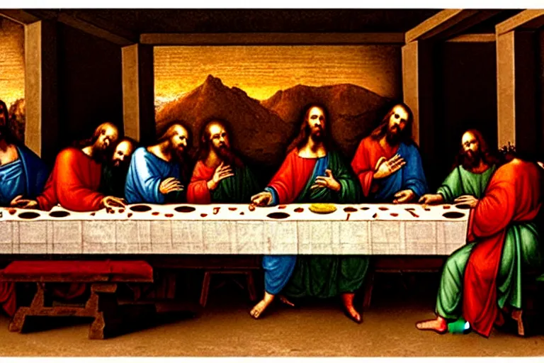 Image similar to programmer jesus christ programming a computer during the last supper by leonardo davinci