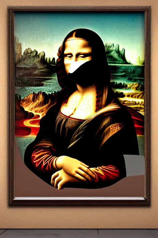 Image similar to mona lisa by banksy spray paint wall