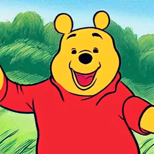 Image similar to Winnie the Pooh with the face of Xi Jinping, cartoon, caricature