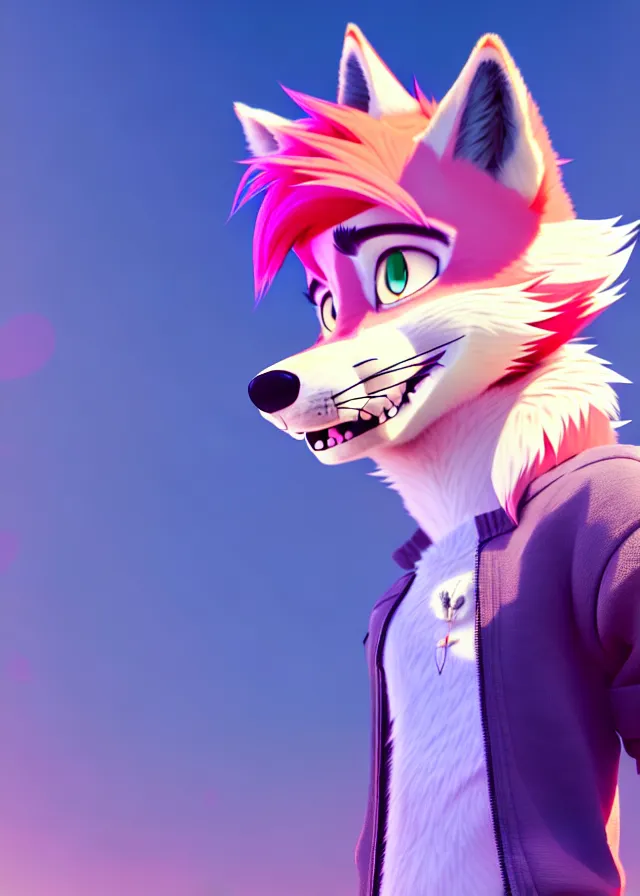 portrait of a cute male anime wolf with pink hair and | Stable Diffusion |  OpenArt