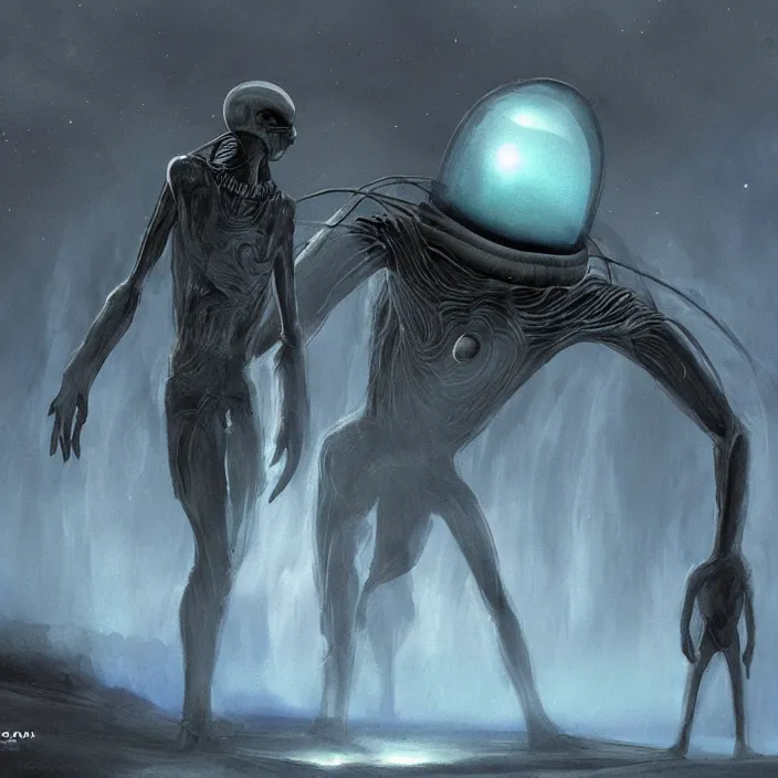 Image similar to first contact with abstract alien being, concept art, movie still