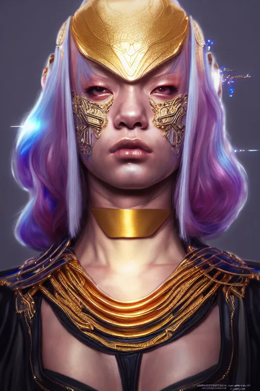 Image similar to hyperdetailed portrait of a stunningly beautiful movie 3 0 years old star androgynous guard made of iridescent metals, shiny gems, inspired by ross tran and wlop and masamune shirow and kuvshinov, concept art, intricate, photorealistic, octane render, rtx, hdr, unreal engine, dnd digital art by artgerm