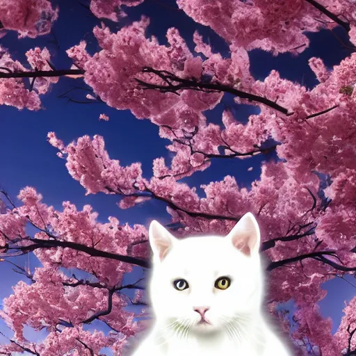 Prompt: white cat in sakura tree in the style ofKentaro Miura, high resolution 4k