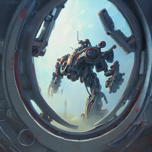 Image similar to an intricate oil painting of a giant anime robot with rounded and circular parts by steve henderson and greg rutkowski