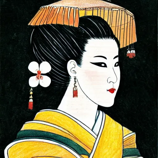 Prompt: a drawing by guido creapax of a geisha