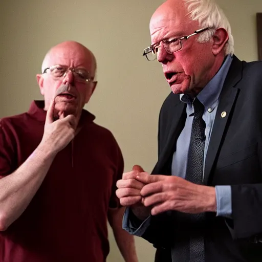 Prompt: bernie sanders yelling at walter white,