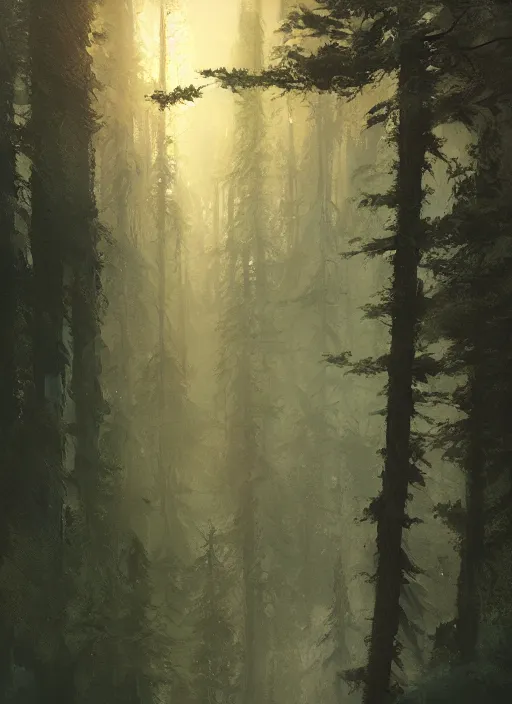 Image similar to mountain forest ocean, neon, rule of thirds, intricate, spotlight, by greg rutkowski, by jeremy mann, digital painting