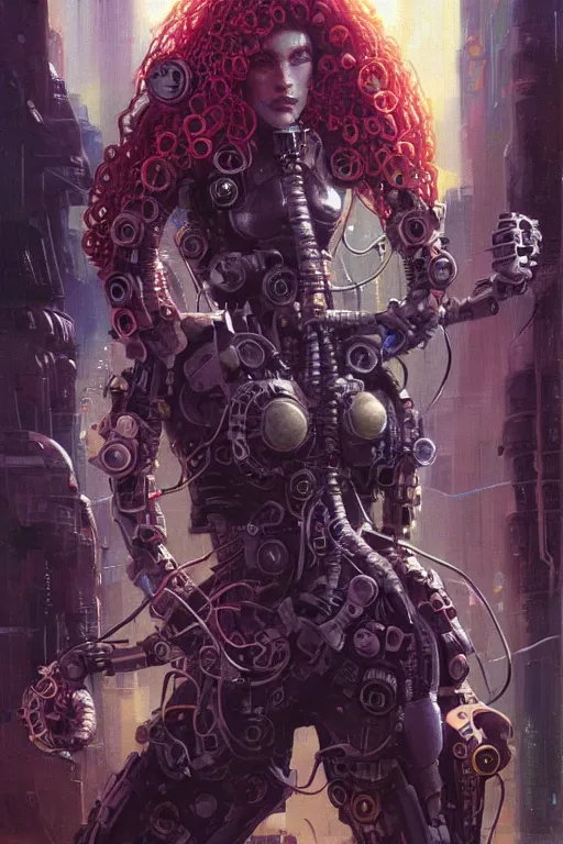 Image similar to a cyberpunk half length portrait of cyborg medusa, by paul lehr, jesper ejsing